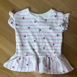 Cat & Jack Pink and White Striped Ruffle Sleeve Tee